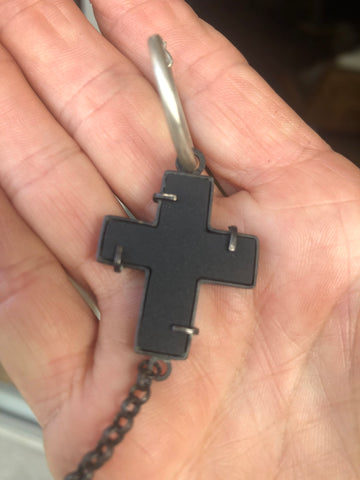 JA Designs black acrylic cross with chain earrings