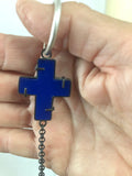 JA Designs Blue acrylic cross with chain earrings