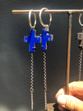 JA Designs Blue acrylic cross with chain earrings
